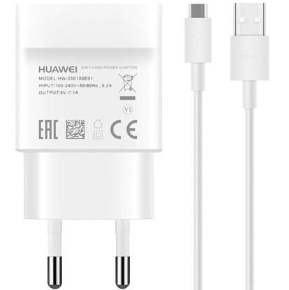 Attēls no Įkroviklis Huawei HW-050100E01 + kabelis MicroUSB 1m baltas