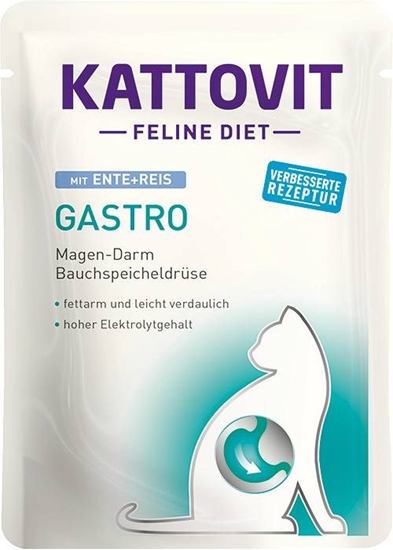 Изображение KATTOVIT Feline Diet Gastro Duck with rice - wet cat food - 85g