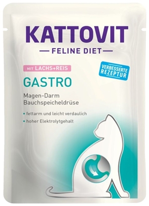 Attēls no KATTOVIT Feline Diet Gastro Salmon with rice - wet cat food - 85g