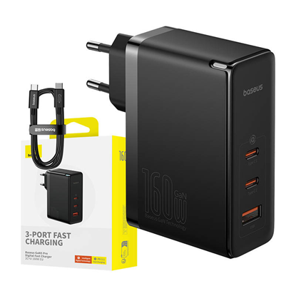 Attēls no Ładowarka Baseus Ładowarka sieciowa Baseus GaN5 Pro 2xUSB-C + USB, 160W (czarna)