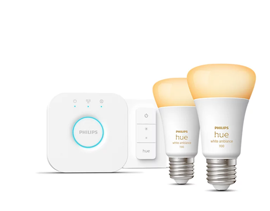 Picture of HueWA Starter Kit 2pcs, Bridge, Switch | E27 | 11 W | Warm to cool white light, 2200-6500K | Bluetooth and Zigbee