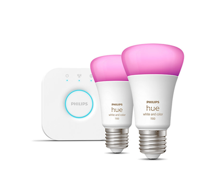 Picture of HueWCA Starter Kit 2pcs, Bridge | E27 | 11 W | White and colored light,  2000K-6500K +16 million colors | Bluetooth and Zigbee