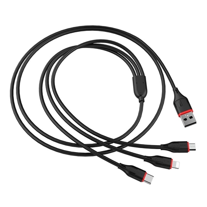 Изображение USB kabelis Borofone BX17 3in1 microUSB-Lightning-Type-C 1.0m juodas
