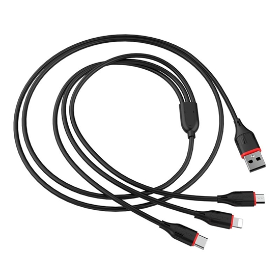 Изображение Mob. telefono kabelis USB kabelis Borofone BX17 3in1 microUSB-Lightning-Type-C 1.0m juodas