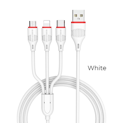 Изображение USB kabelis Borofone BX17 3in1 microUSB-Lightning-Type-C baltas