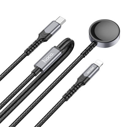 Attēls no USB kabelis Hoco CW54 2in1 USB-C to Lightning/Apple Watch 1.2m juodas