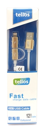 Picture of USB kabelis Tellos TPE 2in1 microUSB-Lightning auksinis, 1.2m