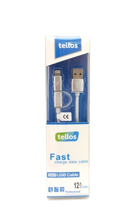 Attēls no USB kabelis Tellos TPE 2in1 microUSB-Lightning sidabrinis, 1.2m