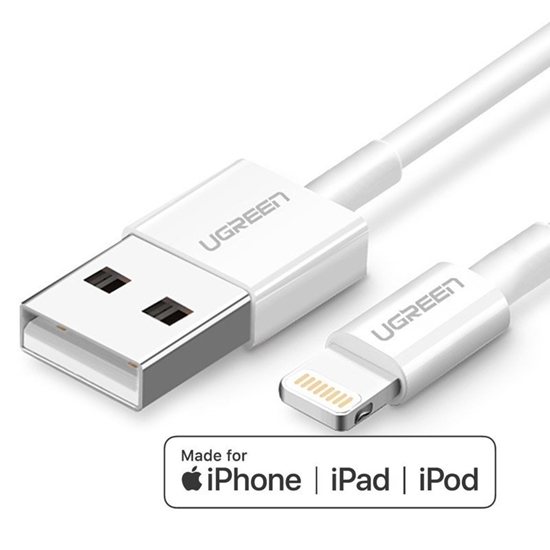 Picture of USB kabelis Ugreen US155 MFi USB to Lightning 2.4A 1.0m baltas