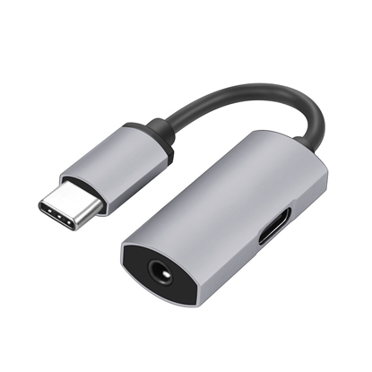 Attēls no Adapter USB Platinet USB-C - Jack 3.5mm + USB-C Srebrny  (PMMAC35)