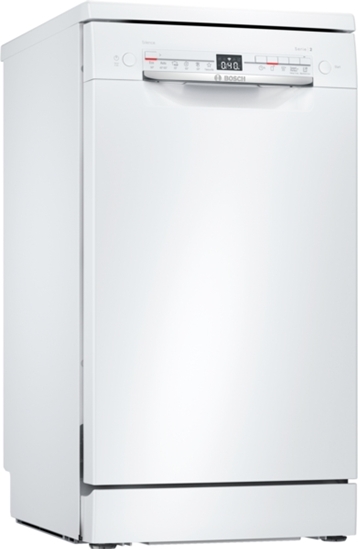 Изображение Bosch | Dishwasher | SPS2HMW58E | Free standing | Width 45 cm | Number of place settings 10 | Number of programs 6 | Energy efficiency class E | Display | AquaStop function | White