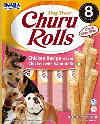 Picture of INABA Churu Rolls Chicken with salmon recipe - Dog treat - 8x12g