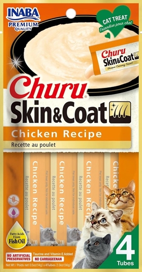 Picture of INABA Churu Skin&Coat Chicken recipe - cat treats - 4x14 g