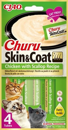 Picture of INABA Churu Skin&Coat Chicken with scallop recipe - cat treats - 4x14 g