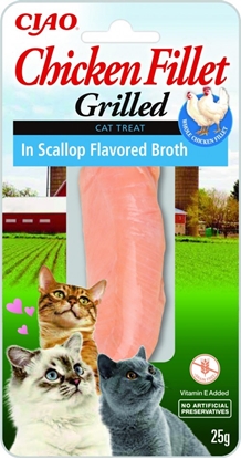 Attēls no INABA Grilled Chicken Extra tender fillet in scallop flavored broth - cat treats - 25 g