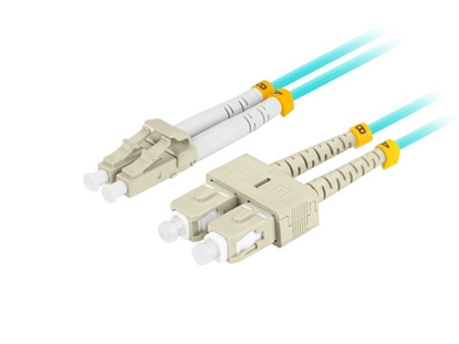 Изображение Patchcord światłowodowy mm lc/upc-sc/upc duplex 3.0mm om3 50/125 0.5m aqua