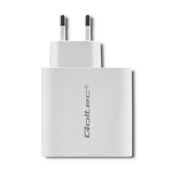 Изображение Qoltec 51715 Charger| 63W | 5-20V | 1.5-3A | USB type C PD | USB QC 3.0 | White