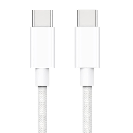 Изображение CP CBL5 Pītas virves 65W PD USB-C uz USB-C Datu un uzlādes 1m Vads Balts (OEM)