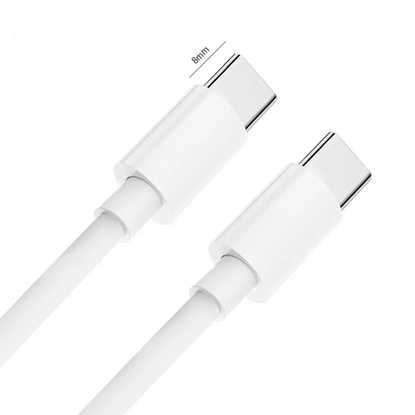 Изображение CP USB-C uz USB-C PD 60W 3A Super Ātras Uzlādes 1m Universāls Kabelis ar 8mm gariem konektoriem Balta