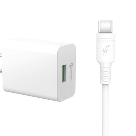 Picture of DCO U18 18W USB Ligzdas Ātrs Adaptīvs Lādētājs + USB-C 1m Vads Samsung/Xiaomi/Huawei/Oppo, Balts (OEM)