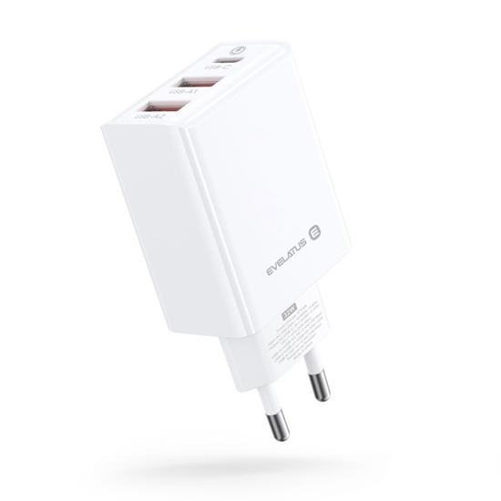 Picture of Evelatus ETC06 Premium 32W adaptīvs 3 Portu 5V-12V 2x USB / USB-C Tīkla lādētājs Bats