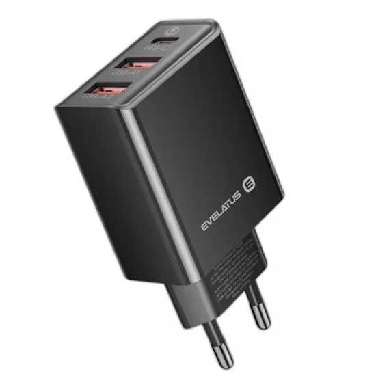 Picture of Evelatus ETC06 Premium Tīkla Adaptīvs Lādētājs EU 3 Portu 32W USB-C / USB-A2 ETC06 Melna