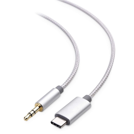 Picture of iLike AX2 Izturīgais Pīts USB-C (Type-C) uz 3.5mm Stereo Audio AUX kabelis 1m Sudraba (OEM)