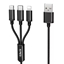 Picture of iLike CCI02 Pīta auduma izturīgs USB 3in1 Kabelis ar USB uz Micro USB / Lightning / Type-C 1m Melns