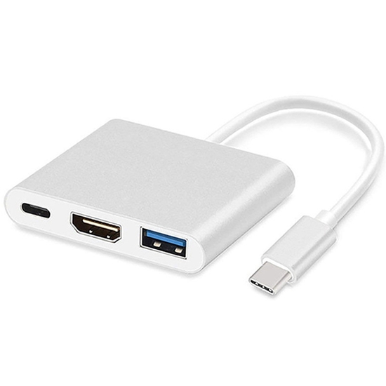 Picture of iLike HD1 3in1 USB-C (Type-C) Ligzdas uz HDMI 4K / USB 3.0 / USB-C Siev. Audio & Video Kabeļa Adapteris Sudraba (OEM)