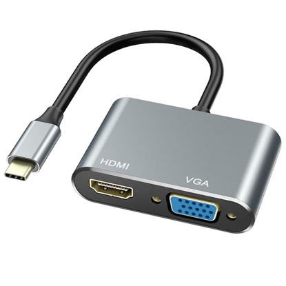 Picture of iLike HD4 2in1 Video Adapter - Pārveidotājs no USB-C uz Hdmi 4K 30Hz / VGA monitors Sudraba (OEM)