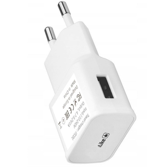 Picture of iLike ITC01 USB 1A Ligzdas Universāls lādētājs visām mobīlajām un Mājas elektronikas ierīcēm 4.7-5.2V Balts