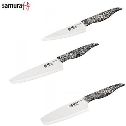 Изображение Samura Inca kompl. no 3 keramiskiem nažiem: Universāls 155mm / Nakiri 165mm / Šefa 187mm Balta