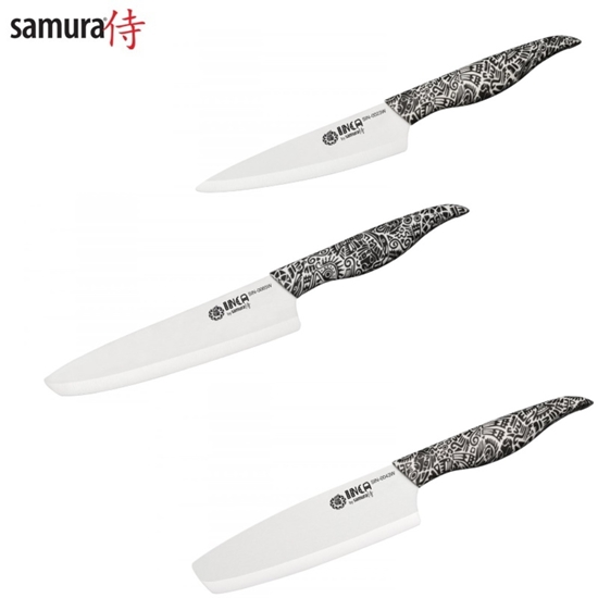 Picture of Samura Inca kompl. no 3 keramiskiem nažiem: Universāls 155mm / Nakiri 165mm / Šefa 187mm Balta