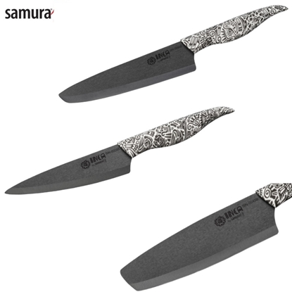 Изображение Samura Inca kompl. no 3 keramiskiem nažiem: Universāls 155mm / Nakiri 165mm / Šefa 187mm Melna