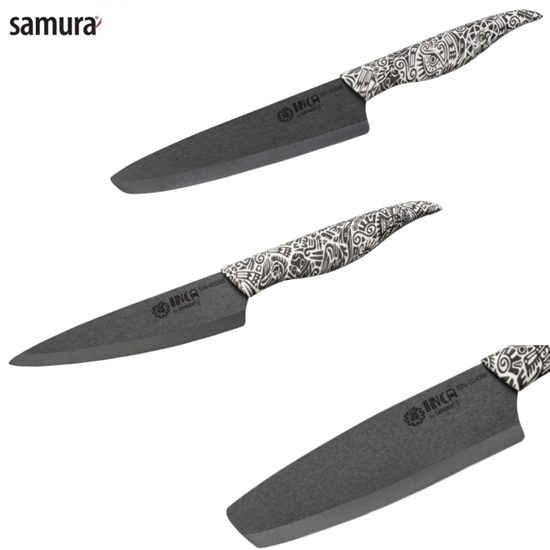 Picture of Samura Inca kompl. no 3 keramiskiem nažiem: Universāls 155mm / Nakiri 165mm / Šefa 187mm Melna