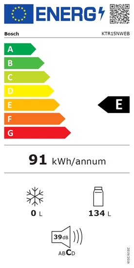 Picture of Bosch Refrigerator | KTR15NWEB | Energy efficiency class E | Free standing | Larder | Height 85 cm | Fridge net capacity 134 L | Display | 39 dB | White