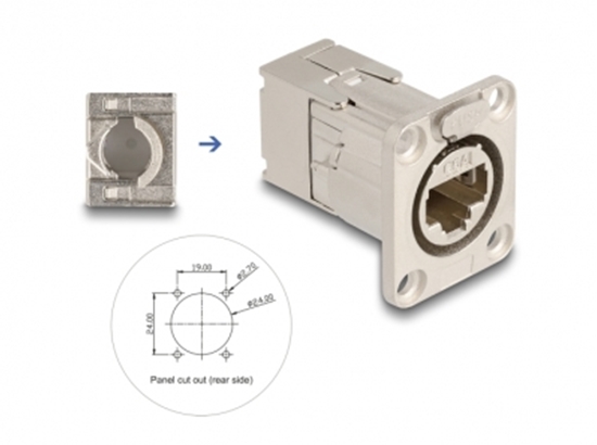 Picture of Delock D-Type RJ45 built-in connector with LSA connection Cat.6A STP metal