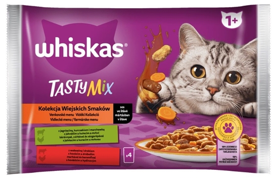 Изображение WHISKAS Tasty Mix in sauce Lamb with chicken and carrot, Beef with poultry - wet cat food - 4x 85g