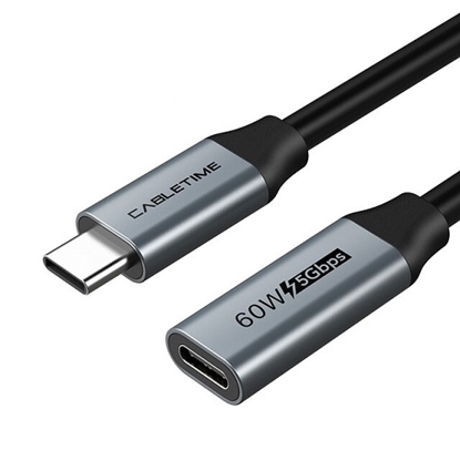 Attēls no Extension Cable USB 3.0 Type-C (M) - USB Type-C (F), 5Gbps, 60W, 4K/60Hz, 0.5m