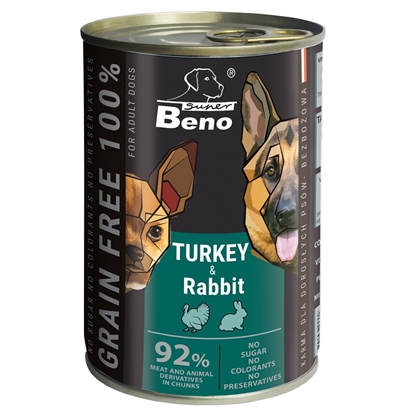 Изображение SUPER BENO Turkey and rabbit - wet dog food - 415g