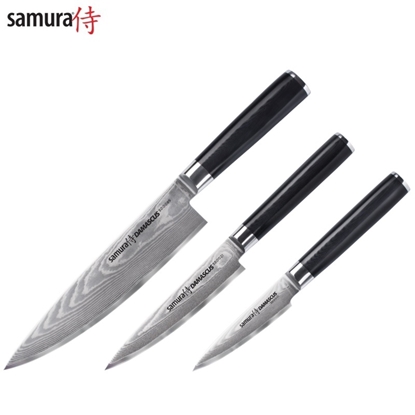 Изображение Samura DAMASCUS Universālo Nažu kompl. 3gab. Paring / Utility / Chef's no AUS 10 Damaskas tērauda 61 HRC (67 slāņu)