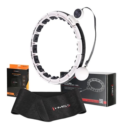 Изображение Komplekts HULA HOOP MAGNETIC WHITE HHM16 WITH WEIGHT + COUNTER HMS + WAIST SUPPORT BR163 BLACK