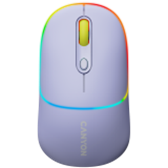 Picture of Mysz Canyon CANYON MW-22, 2 in 1 Wireless optical mouse with 4 buttons,Silent switch for right/left keys,DPI 800/1200/1600, 2 mode(BT/ 2.4GHz), 650mAh Li-poly battery,RGB backlight,Mountain lavender, cable length 0.8m, 110*62*34.2mm, 0.085kg