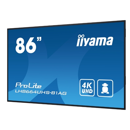 Изображение 86" 3840x2160, UHD IPS DLED panel, Haze 22% 450cd/m², Landscape and Portrait, Speakers 2x 16W, 3x HDMI, USB 2.0 x2, WiFi, LAN, Media Play USB Port, Control LAN / RS232C, iiSignage2 (CMS/DMS)