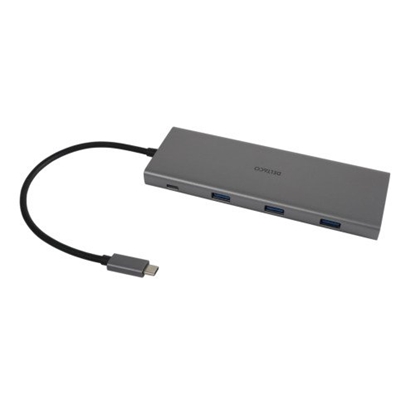 Attēls no Adapteris DELTACO 12-in-1 USB-C, Triple display, 4K UHD 60 Hz, PD 85 W, sidabrinis /  USBC-HDMI27