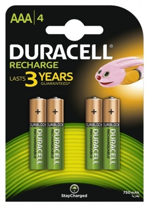 Attēls no AKAAA.D4; R03/AAA akumulatori 1.2V Duracell Recharge sērija Ni-MH HR03 750 mAh iepakojumā 4 gb.