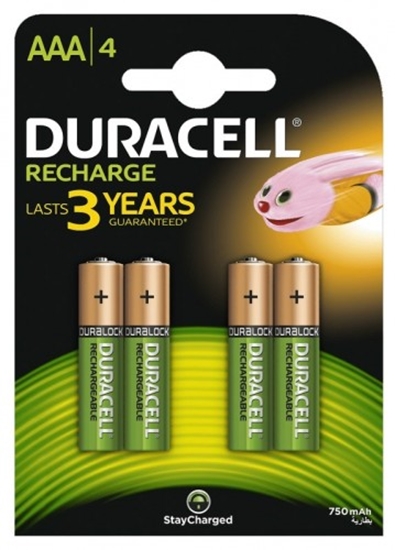 Picture of AKAAA.D4; R03/AAA akumulatori 1.2V Duracell Recharge sērija Ni-MH HR03 750 mAh iepakojumā 4 gb.