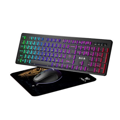 Изображение Aula AC208 3in1 2.4G Wireless Combo RGB Tastatūra (EN/RU), Datora Pele, Paliktnis (29x25x2.5cm) Black