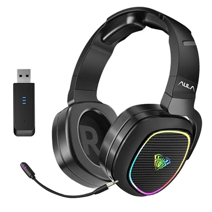 Изображение Aula F608 3in1 Austiņas Spēļu PS4 PS5 / Smart TV - Bezvadu 2.4Ghz USB / Bluetooth / 3.5mm Vada / Mic RGB Led Melnas