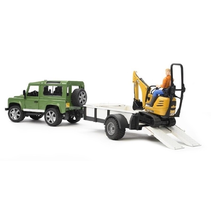 Attēls no Bruder Professional Series Land Rover Defender with Trailer - CAT and Man (02593)